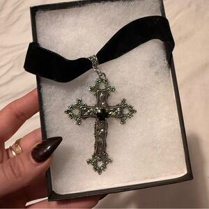 Elegant Black Velvet Necklace with Silver Cross Pendant